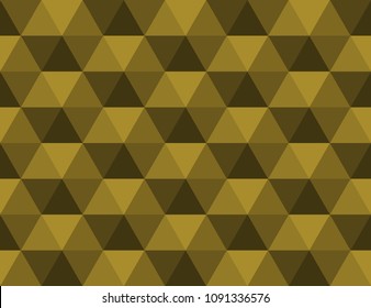 3D texture. Background from hexagonal pyramids. Vector illustration, seamless pattern in old gold, goldenrod, gamboge, gold (metallic).