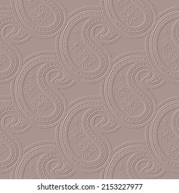 3d emboscada texturada Paisley patrón sin fisuras. Bordeado de un origen étnico floral. Fondo folclórico de repetición superficial. Ornamento de flores de paisley de Emchef. Textura de grunge sin relieve con efecto de emboscamiento.