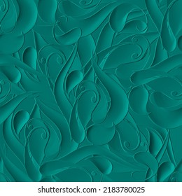 3d textured emboss Paisley seamless pattern. Embossed floral ethnic blue background. Surface repeat vector backdrop. Emboss 3d paisley flowers ornament. Relief endless texture with embossing effect.