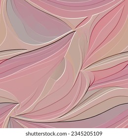 Las ondas de entrelazado 3d con textura y las curvas presentan un diseño moderno y sin costuras. fondo vectorial ornamental colorido en relieve. líneas de doodle dibujadas a mano superficie de relieve adornos 3d en color rosa. repetir textura hermosa