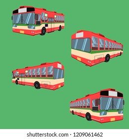 3d thai bus red green white transport car vehicle driver fare passenger autobus omnibus coach rail bench chair stool armchair seat mattress bolster hassock pad vector illustration eps10