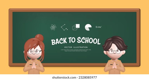 3D Thai teacher greeting with namaste or Thai wai. People in government job character. Back to school concept. Vector in 3d rendering style.