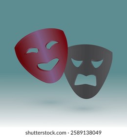 3d theater mask vector icon for tragedy, drama and comedy. Cinema movie ticket icon, ready to watch 3d comedy movie in cinema. Film media for entertainment.