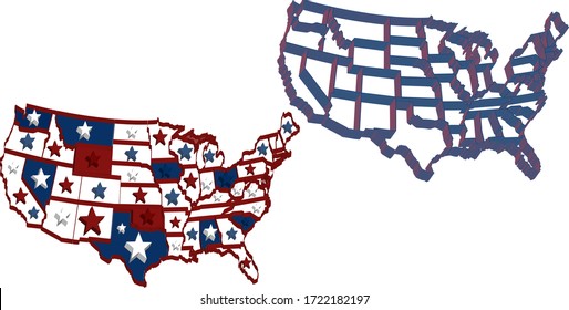 3d themed abstract map of United States of America.