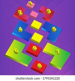 Números multicolores con temática 3d y formas geométricas contra un fondo púrpura.