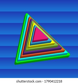 Formas geométricas de múltiples colores apiladas con temática 3d contra un fondo azul.