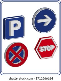 3d themed traffic Parking, Stop, Directional and Prohibited signs.