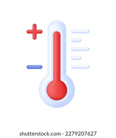 3D Thermometer icon. Meteorological thermometers measure heat and cold. Forecast, climate and meteorology icons. Temperature. Trendy and modern vector in 3d style.