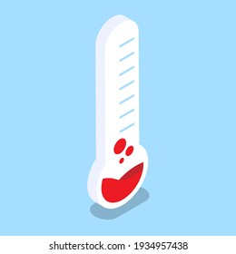 3d thermometer icon with red liquid inside.Vector illustration in isometric style. eps 10 template 