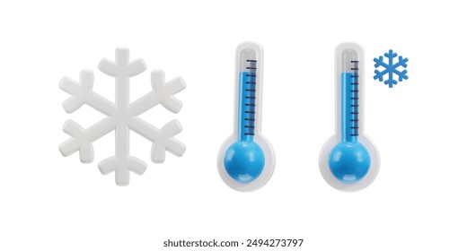 Conjunto de iconos de termómetro 3d con el concepto de símbolo de hielo de la ilustración de icono de Vector de temperatura fría