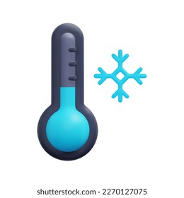 3d thermometer and snowflake icon vector. Isolated on white background. 3d weather, meteorology, forecast and nature concept. Cartoon minimal style. 3d cold icon vector render illustration.