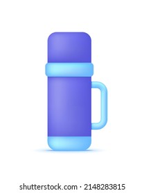 3D Thermos flask isolated on white background. For hot drinks. Can be used for many purposes. Trendy and modern vector in 3d style.