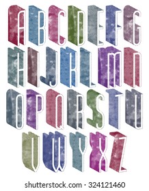 3d thin font with halftone dots texture, old letters alphabet.