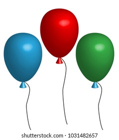 3d three balloon. three multicolored balloons on white background. 3D balloons with color of blue, green and red. 3d Realistic helium balloons set.
