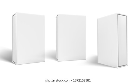 3D Three Blank Package Box With Shadows Set. EPS10 Vector