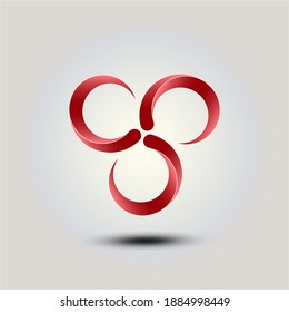 3D three circle logo design. Red Color.