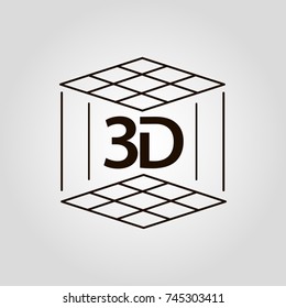 3D (three D) cube isolated flat vector icon