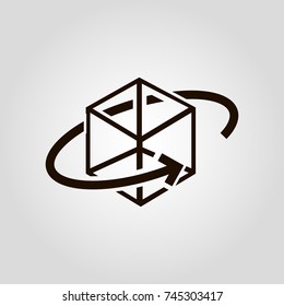 3D (three D) cube isolated flat vector icon