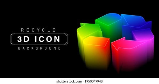 3d or three dimensional Recycle icon colors, set of shapes arrows recycled symbolic rainbow, with isolated black backgrounds. applicable for website banner on industry label and symbolic nature.