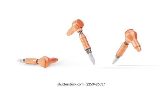 3 d tres máquina de tatuajes realistas con elementos anaranjados. Ilustración vectorial.
