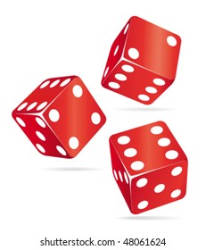 3d Three red casino dices. Vector illustration.