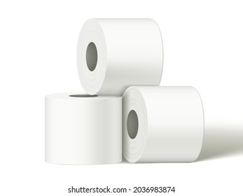 3D Three Rolls Toilet Paper Package Mockup. EPS10 Vector