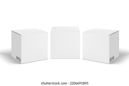 3D Three Square Paper Boxes With Caution Icons. EPS10 Vector