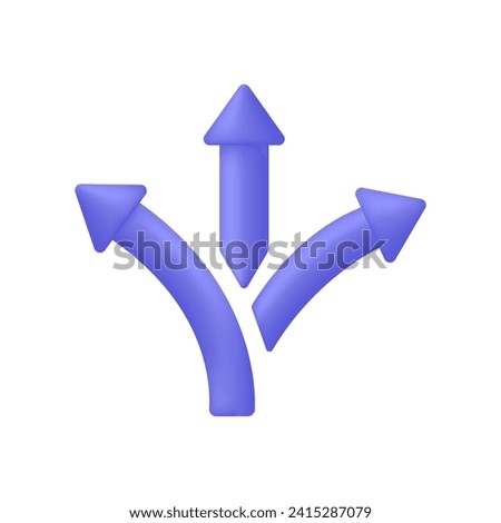 3D Three way direction arrows icon. Opportunity, choice, option, pathway, logo, split, road, choose, three concept. Trendy and modern vector in 3d style