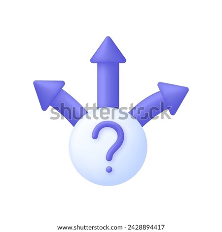 3D Three way direction arrows icon. Opportunity, choice, option, pathway, logo, split, road, choose, three concept. Trendy and modern vector in 3d style