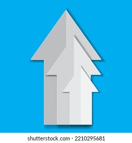 3d three white up arrows on blue background vector illustration 