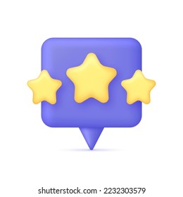 3D Three yellow stars on Speech Bubble. Online feedback, survey or review concept. Trendy and modern vector in 3d style.