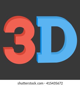 3D three-dimensional button sign in solid red and blue colors icon on black background. Vector illustration.