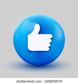 3D Thumb Up Ball Sign Emoticon Icon Design For Social Network. Modern Like Emoji. Vector Illustration