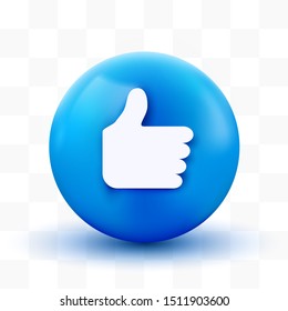 3D thumb up ball sign Emoticon Icon Design for Social Network. Modern like Emoji. Vector illustration