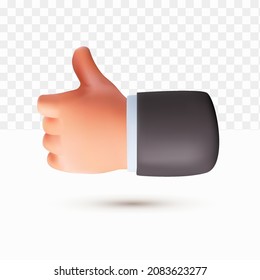 3 d thumb up lindo estilo de caricatura de mano sobre fondo transparente blanco