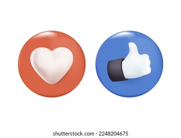 3D Thumb up and heart icon render vector. Vector like and love icon modern cartoon. Ready like and love button for website and mobile app, banner, advertising