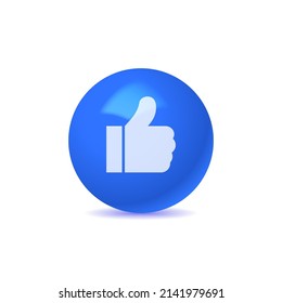 3d thumb up icon isolated on white background. Blue as a ball, social networks. Vector illustration.