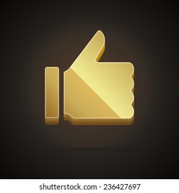 3d Thumb up icon from shiny gold vector design element
