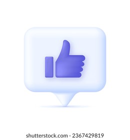 3D Thumb up on Speech Bubble. Hands Gesture. Vote or rating signs concept. Like concept. Trendy and modern vector in 3d style.