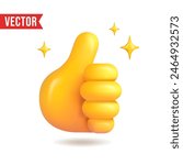 3D thumbs up emoji isolated on white background. Vector illustration.