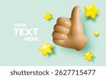 3D thumbs up with floating yellow stars and text space for positive, motivational, or approval message.