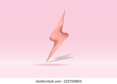 Símbolo de relámpago con relámpago de un tornillo de trueno 3d Aislado en el fondo rosado. Ilustración vectorial 3d de volt realista, peligro, relámpago.