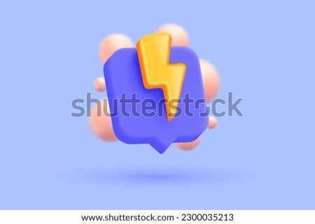 3D thunder bolt icon on purple background. Striking of thunderbolt energy spark, flash lightning, danger and power. 3d lightning strike. 3d vector render illustration