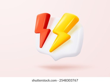 3D thunder bolt icon signs realistic colours. flash lightning, danger and power, symbol of thunderbolt energy. Simple lightning strike emblem. 3d powerful charge icon vector render illustration
