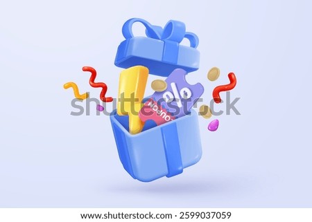 3D thunder bolt icons with coupon for sales and shopping online, discount coupon of cash. flash lightning on time alert notice special offer promotion. 3d price tags icon vector render illustration