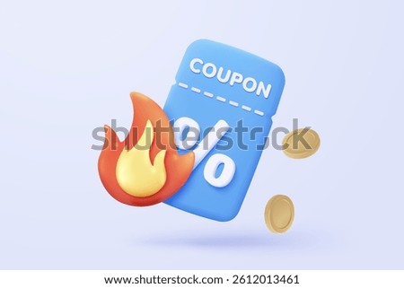 3D thunder bolt icons with coupon for sales and shopping online, discount coupon of cash. flash lightning on time alert notice special offer promotion. 3d price tags icon vector render illustration