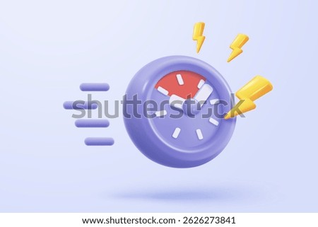 3D thunder bolt icons with coupon for sales and shopping online purchases. symbol of thunderbolt energy, flash lightning on time alert notification. 3d clock reminder icon vector render illustration