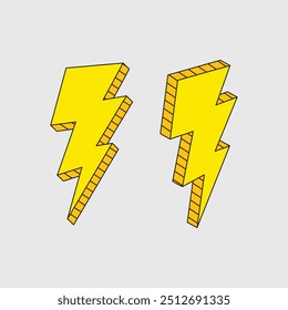 3d thunder and bolt lighting flash. symbol of energy, danger and power. yellow lightning bolt. vector illustration
