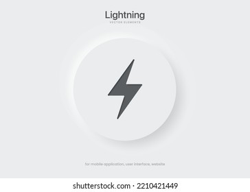 3d thunder bolt vector. Flash logo. Lightning icon push button. Electrical sign. Thunderbolt symbol. Charge charging energy sign on white background isolated for ui ux mobile app websites.