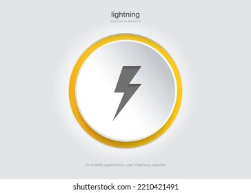 3d thunder bolt vector. Flash logo. Lightning icon push button. Electrical sign. Thunderbolt symbol. Charge charging energy sign on white background isolated for ui ux mobile app websites.